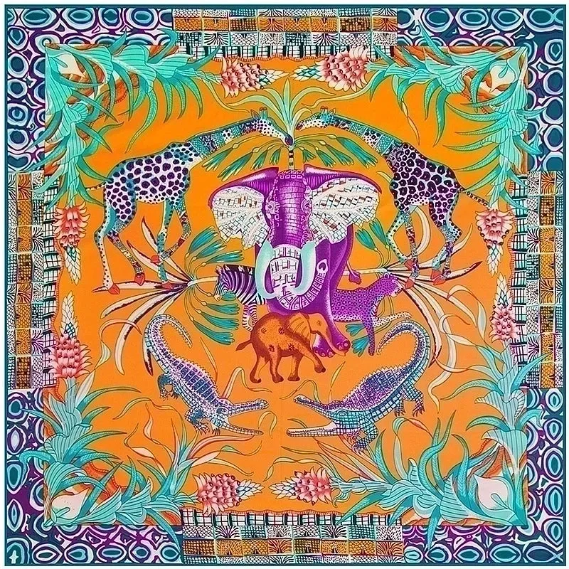 130cm Elephant Giraffe Ladies Twill Large Square Scarf Shawl Sunscreen Wholesale