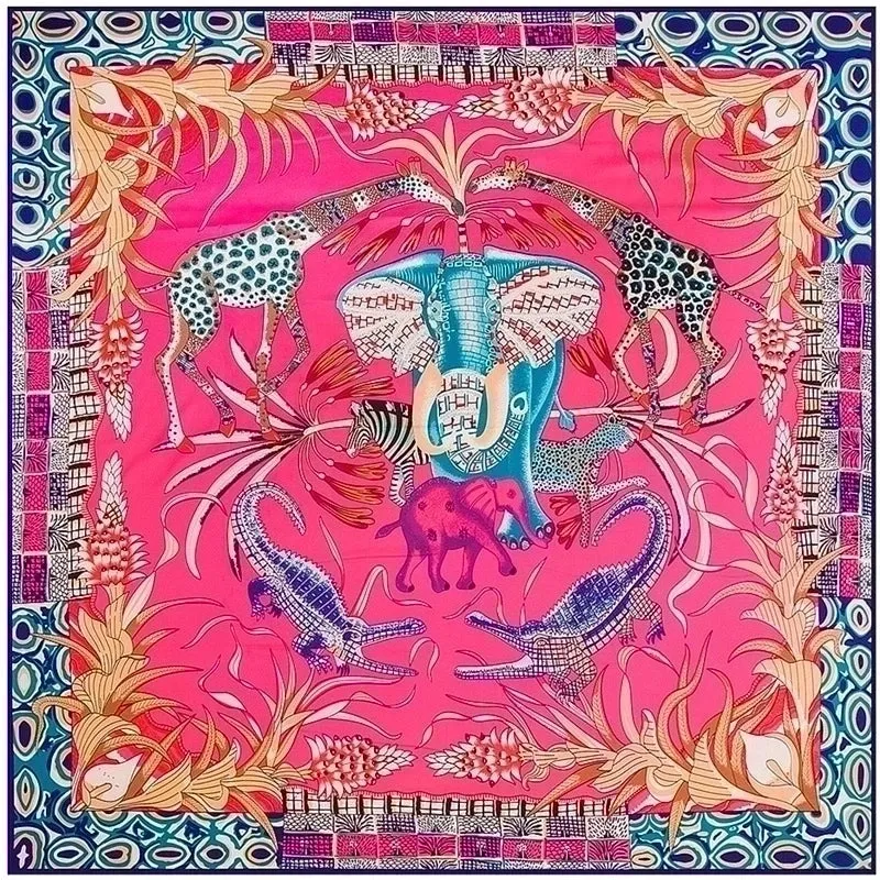 130cm Elephant Giraffe Ladies Twill Large Square Scarf Shawl Sunscreen Wholesale