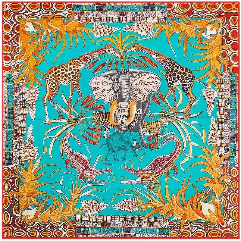 130cm Elephant Giraffe Ladies Twill Large Square Scarf Shawl Sunscreen Wholesale