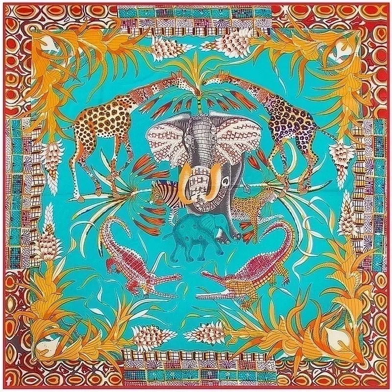 130cm Elephant Giraffe Ladies Twill Large Square Scarf Shawl Sunscreen Wholesale