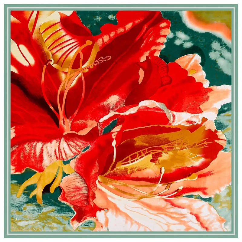 130cm Spring New Oil Painting Flower Silk Scarf Shawl Large Square Scarf