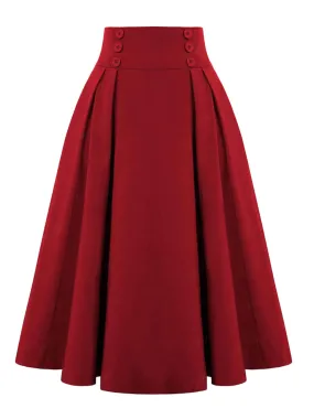 1940s Solid High-Waist Pleated Skirt