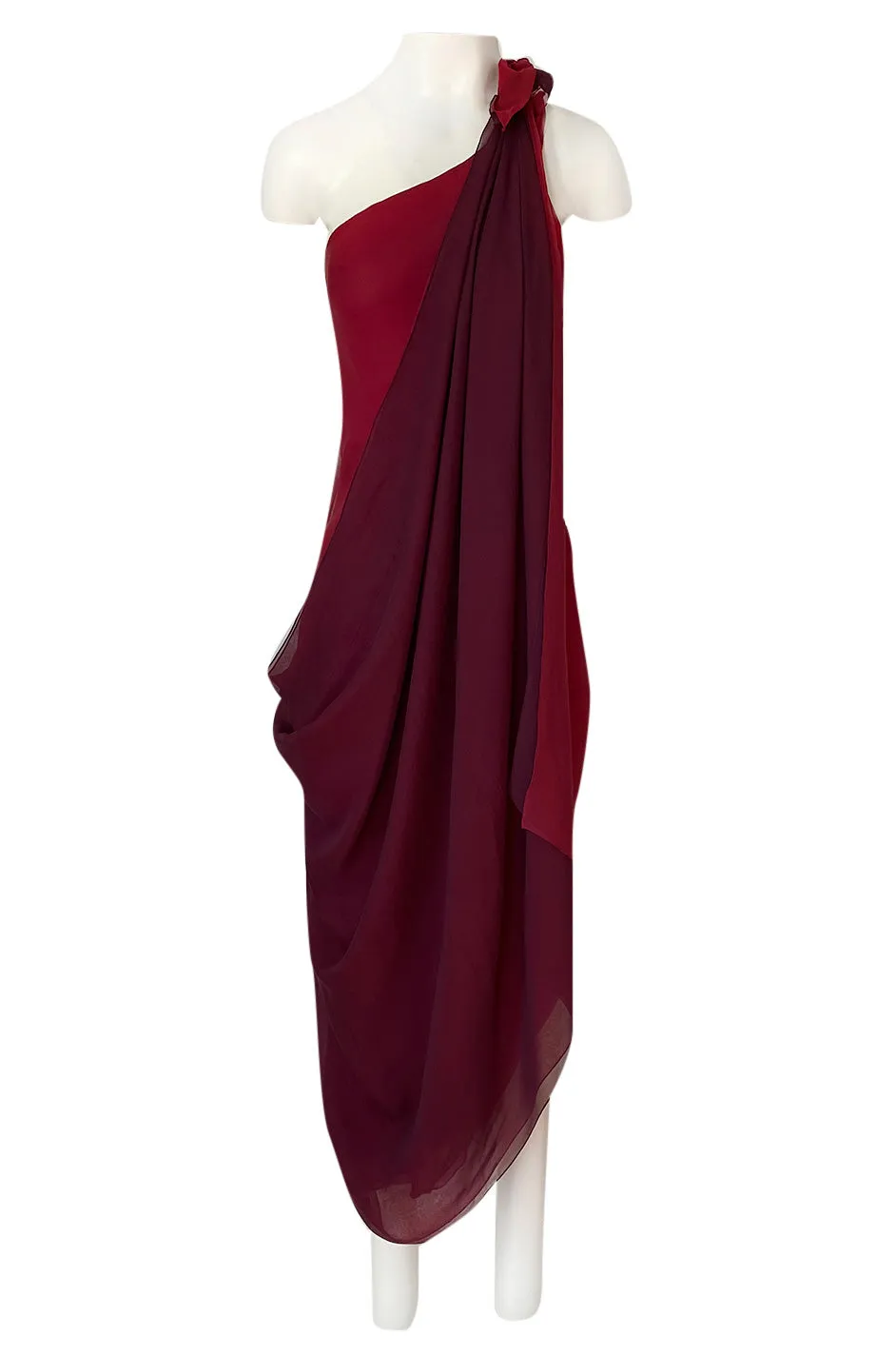 1973 Halston Couture Layered One Shoulder Silk Chiffon Multi Way Dress