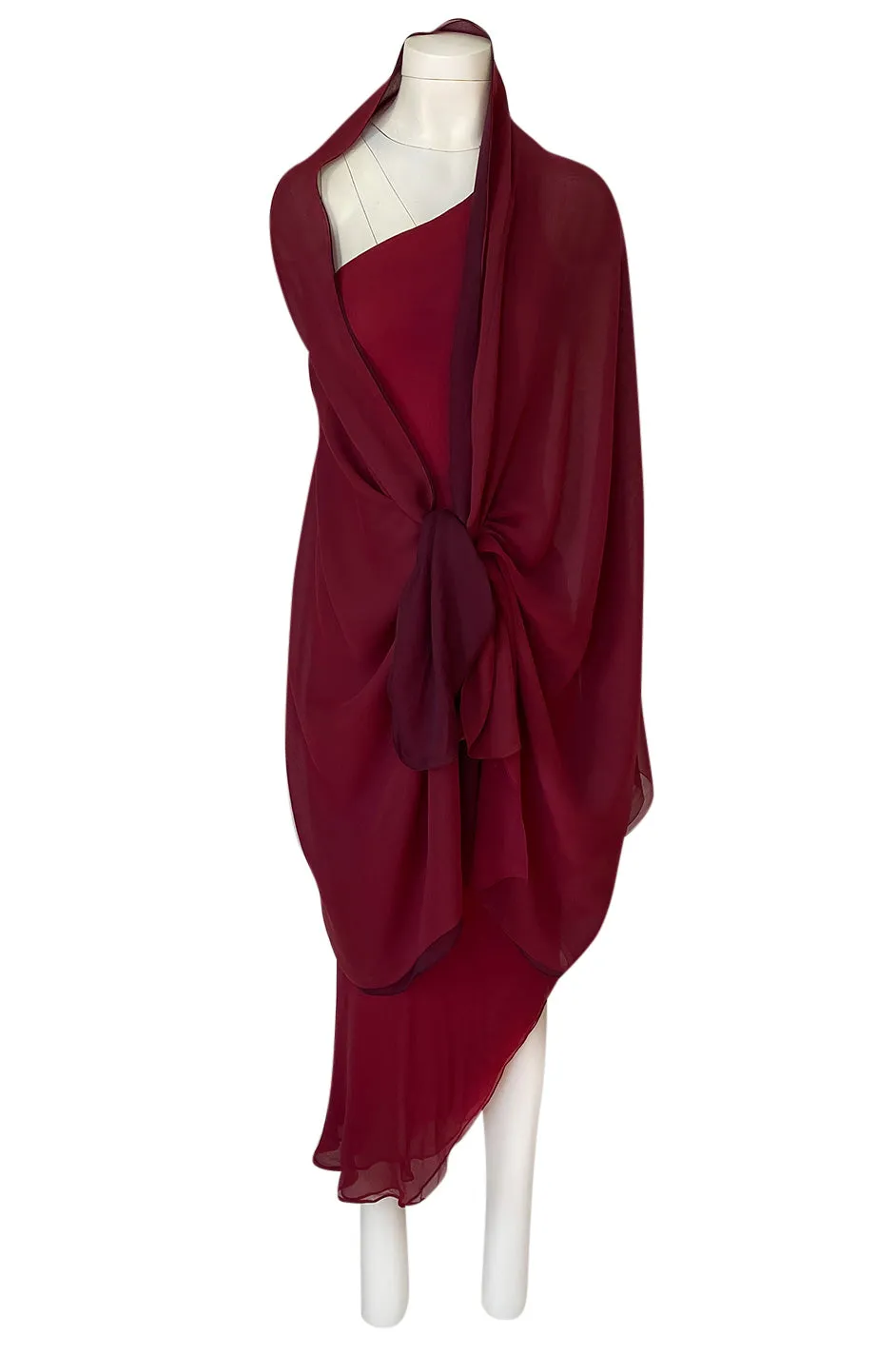 1973 Halston Couture Layered One Shoulder Silk Chiffon Multi Way Dress