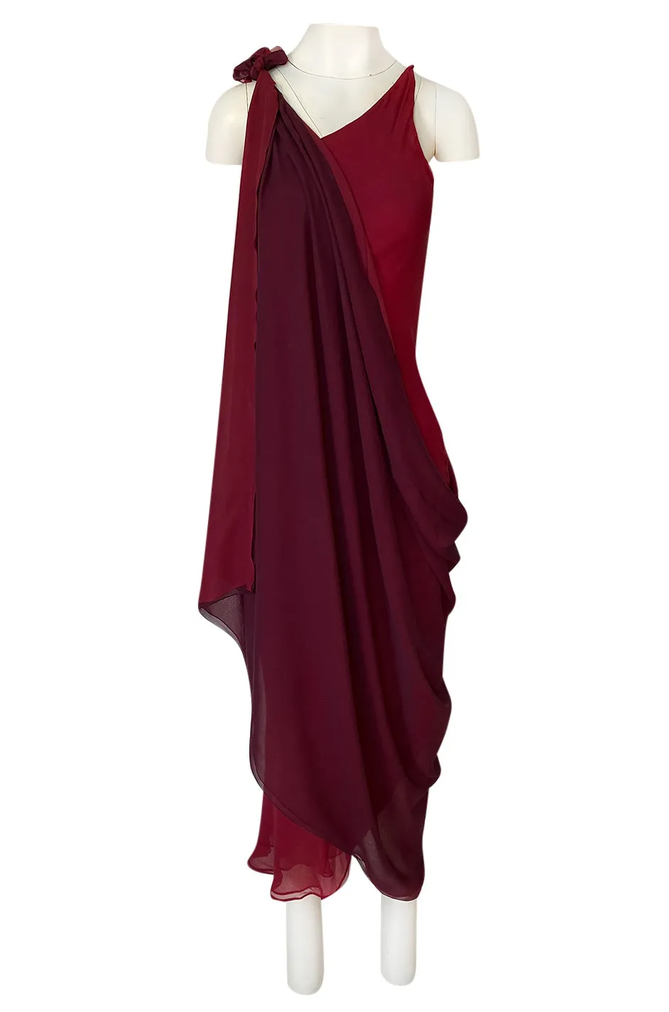 1973 Halston Couture Layered One Shoulder Silk Chiffon Multi Way Dress