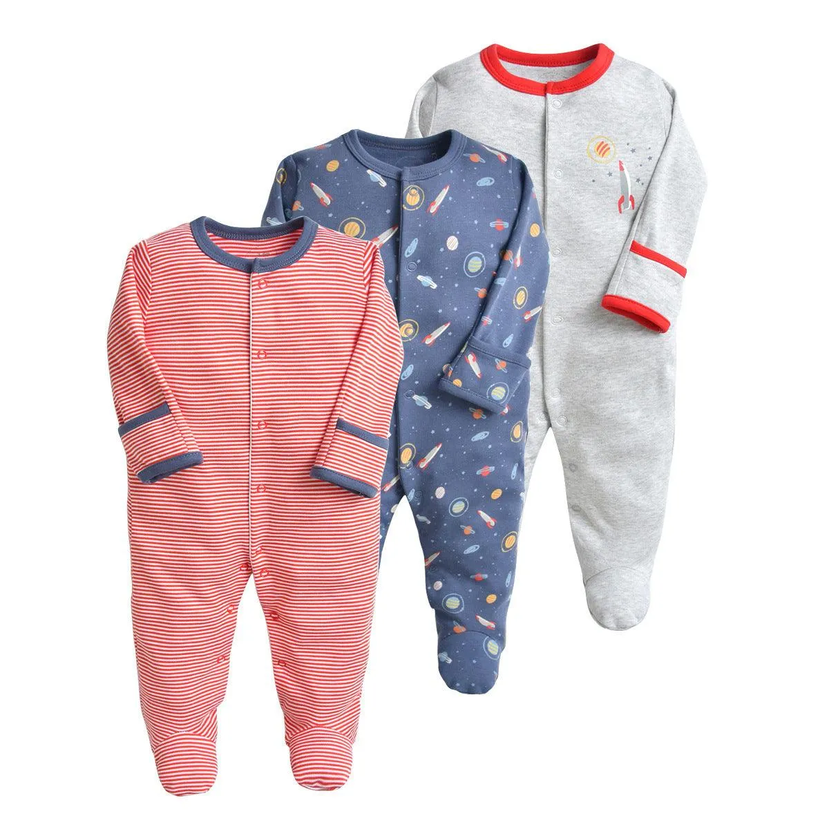 3PCS Baby Boys Girls Solid Color Cute Printed Cotton Wrap Long Sleeve Jumpsuit