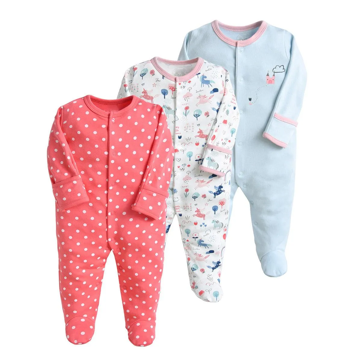 3PCS Baby Boys Girls Solid Color Cute Printed Cotton Wrap Long Sleeve Jumpsuit