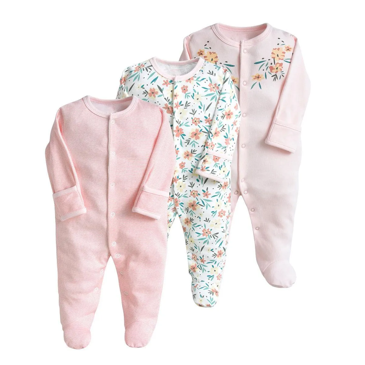 3PCS Baby Boys Girls Solid Color Cute Printed Cotton Wrap Long Sleeve Jumpsuit