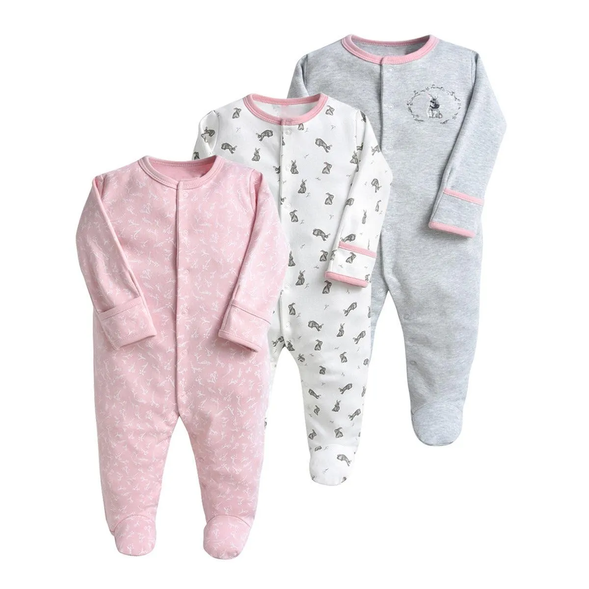 3PCS Baby Boys Girls Solid Color Cute Printed Cotton Wrap Long Sleeve Jumpsuit