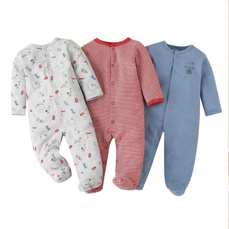 3PCS Baby Boys Girls Solid Color Lovely Printed Cotton Wrap Long Sleeve Jumpsuit