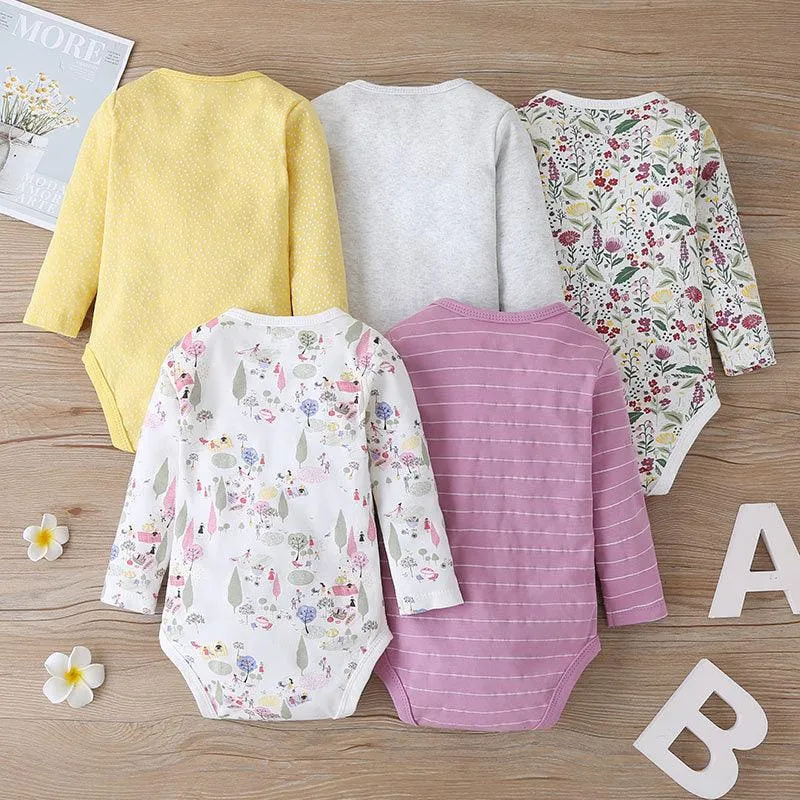 5PCS Baby Long Sleeve Cartoon Printed Triangle Jumpsuit