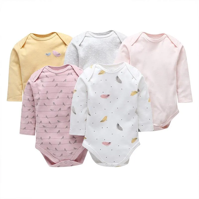 5PCS Baby Long Sleeve Cartoon Printed Triangle Jumpsuit