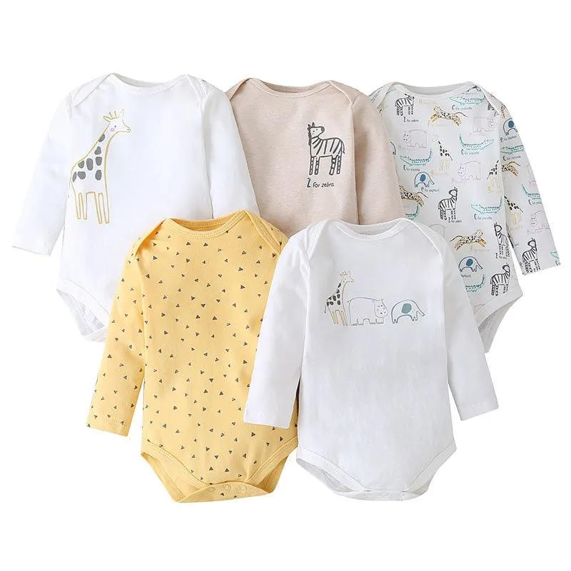 5PCS Baby Long Sleeve Cartoon Printed Triangle Jumpsuit