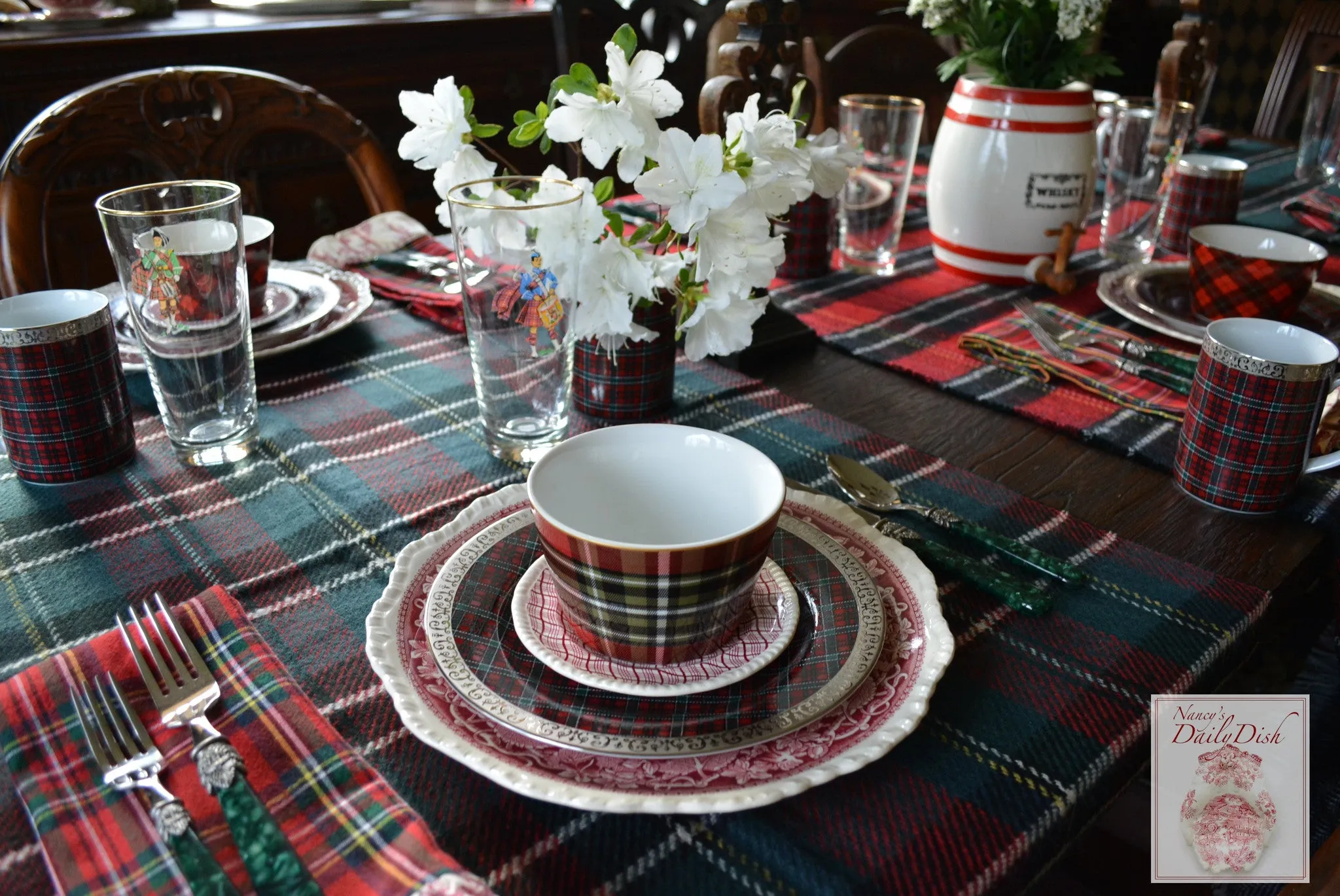 6.25" TALL Tartan Plaid Red & Green Scottish Mugs Coffee Cups Set of 4 NEW 222 Fifth Wexford