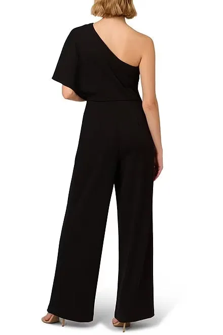 Adrianna Papell Stretch Colorblock One Shoulder Short Sleeve Overlay Jumpsuit