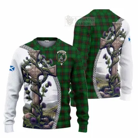 Anstruther Tartan Knitted Sweater with Family Crest and St. Andrew's Cross Accented by Thistle Vines