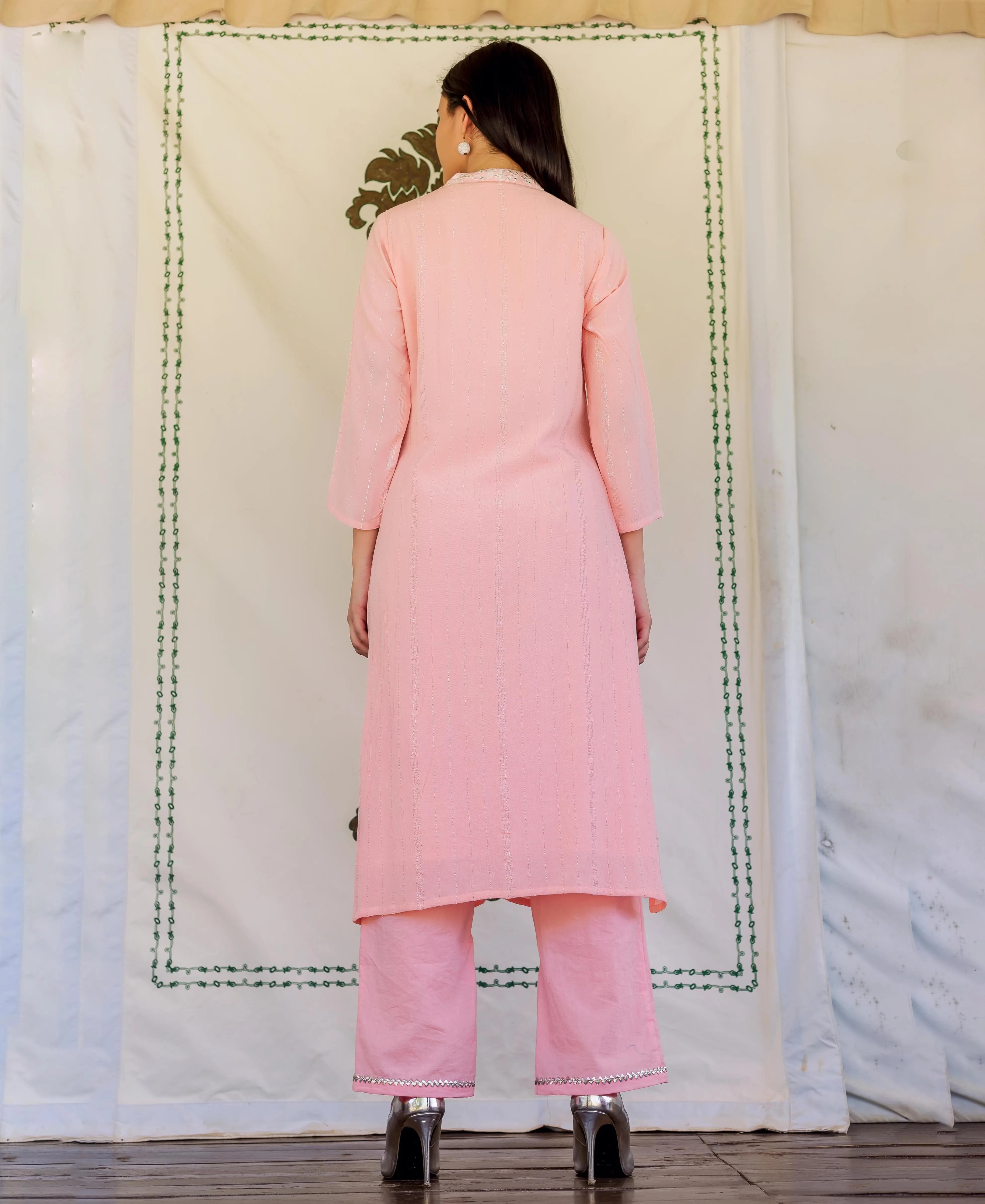 Aria Pink Embroidery Straight Kurta