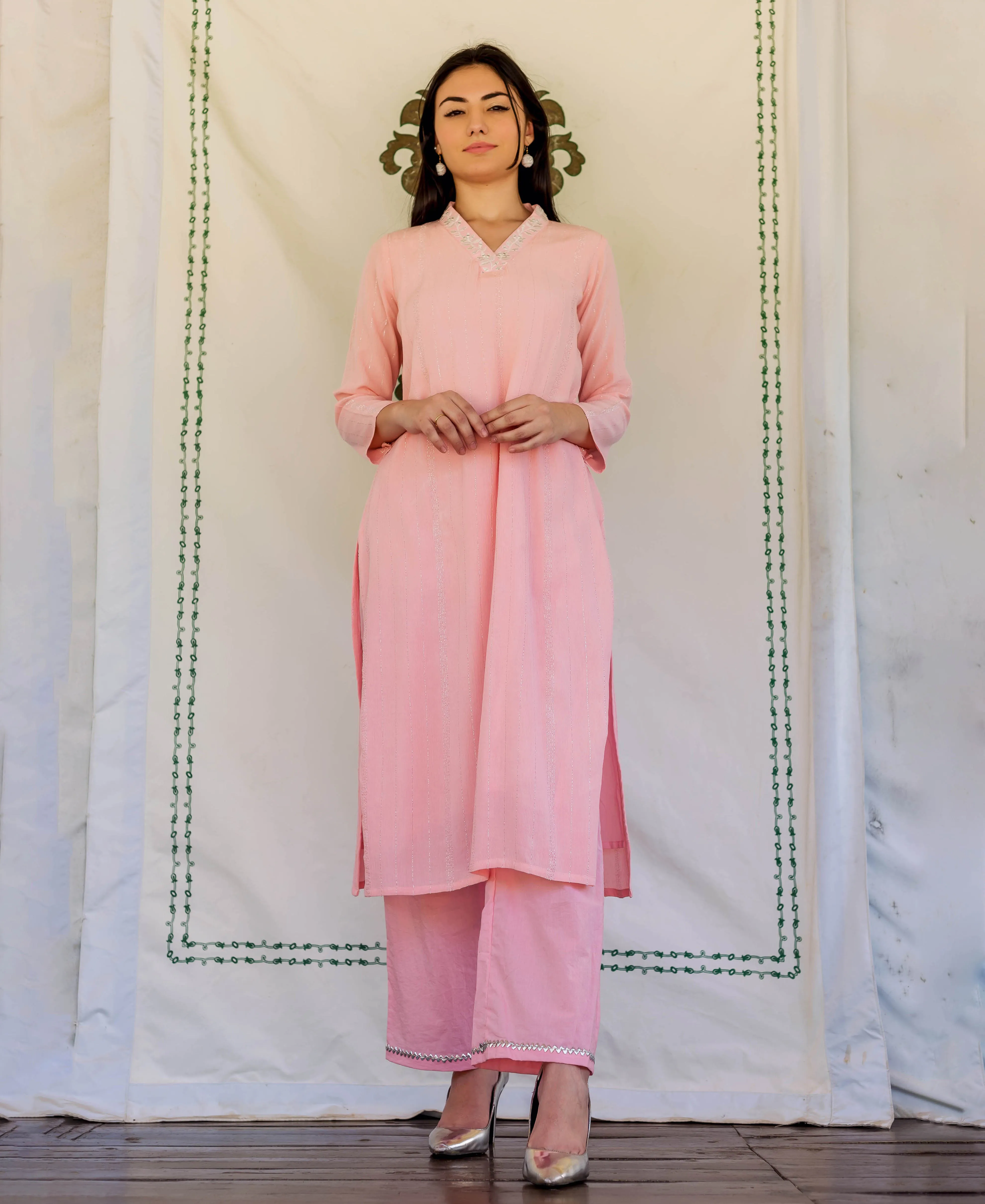 Aria Pink Embroidery Straight Kurta