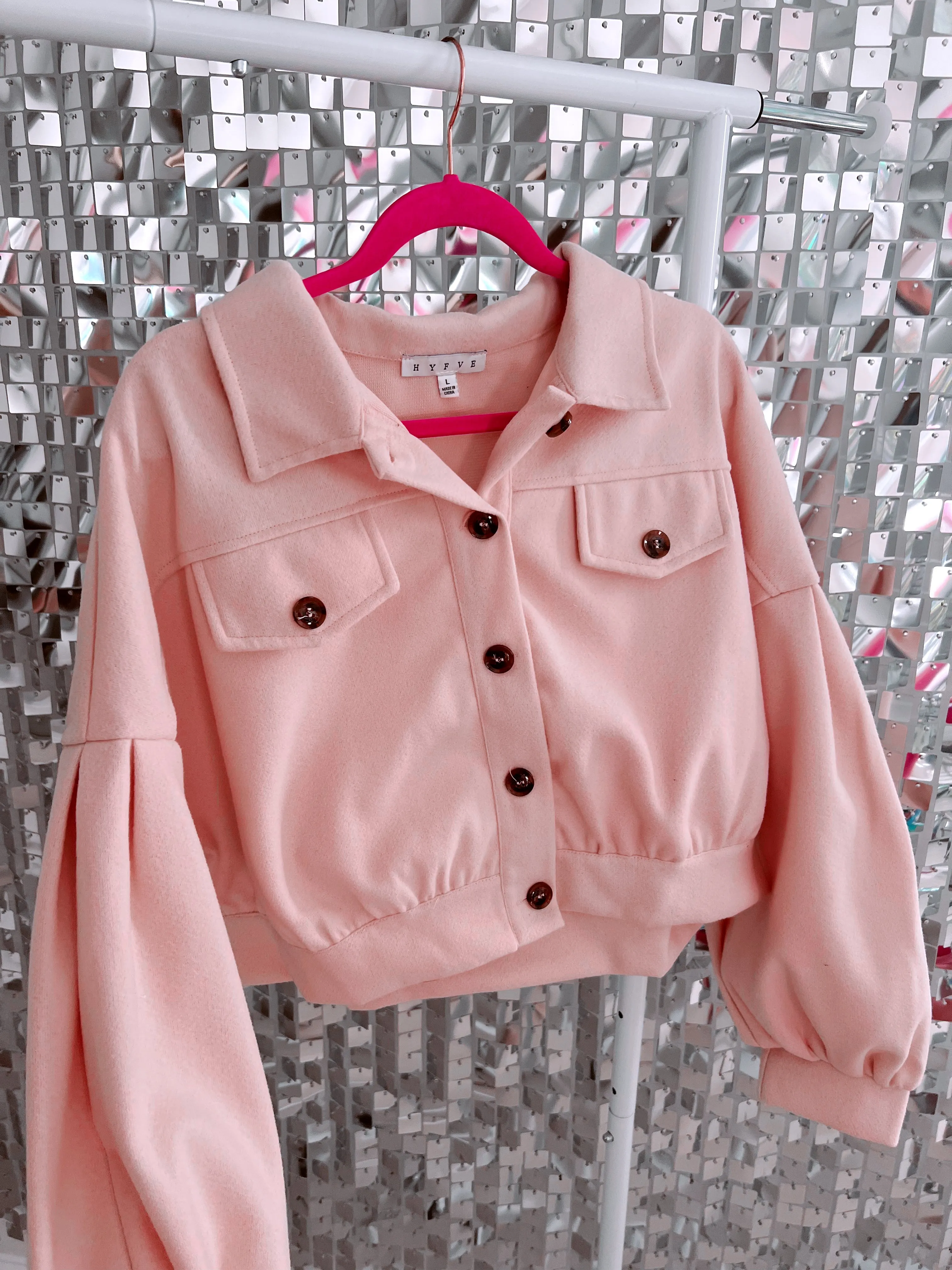 At Ease Cropped Utility Jacket - Blush