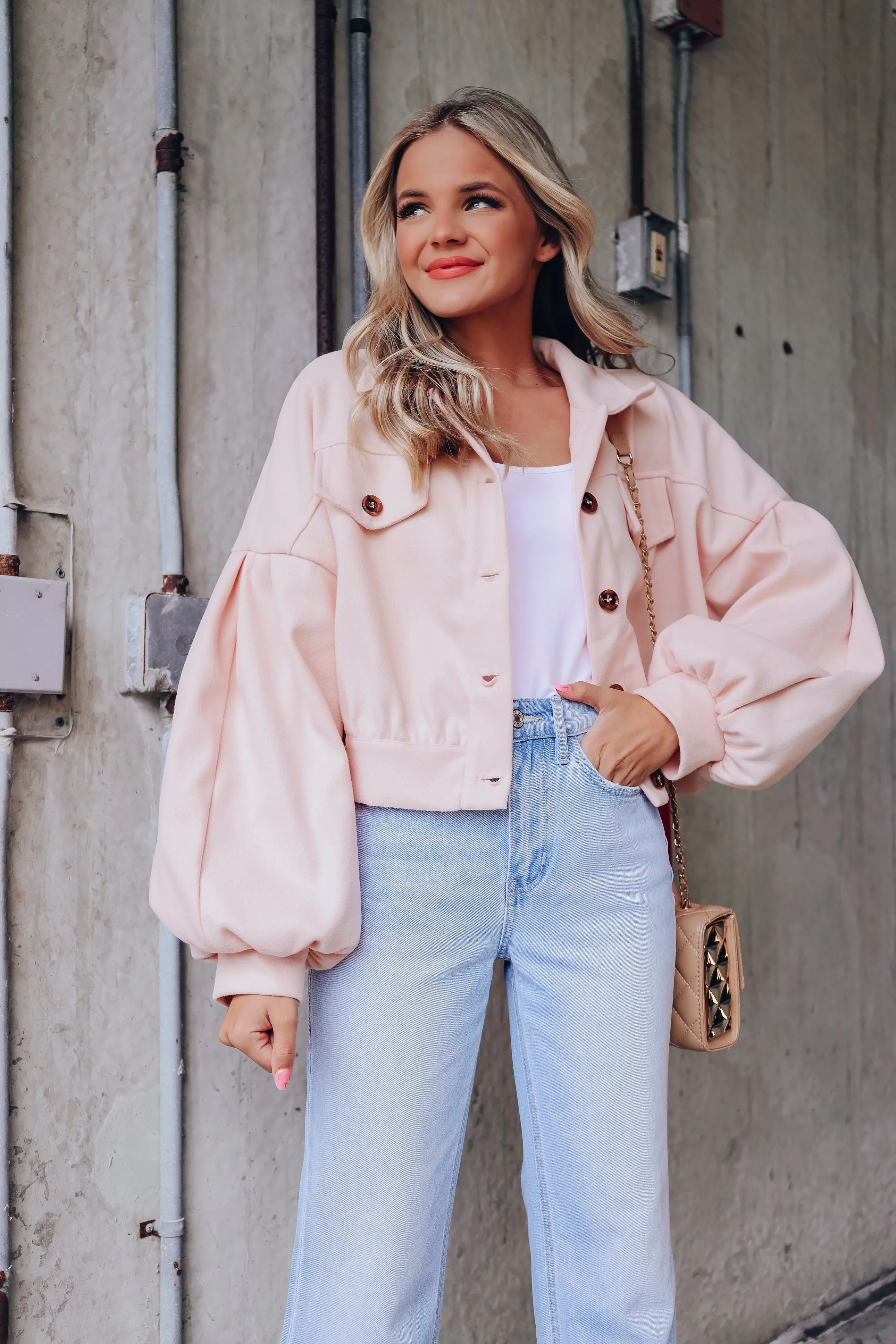 At Ease Cropped Utility Jacket - Blush