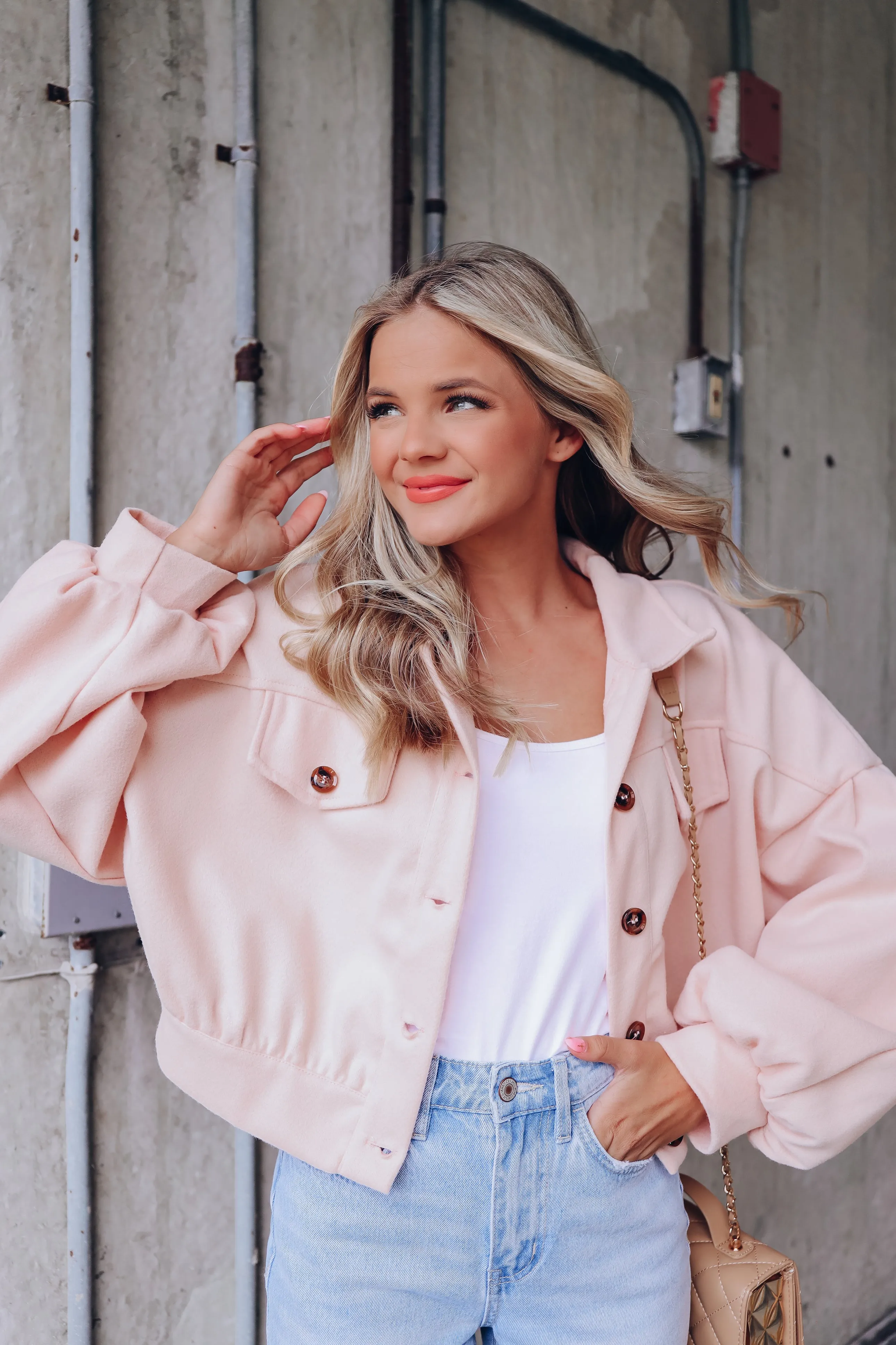 At Ease Cropped Utility Jacket - Blush