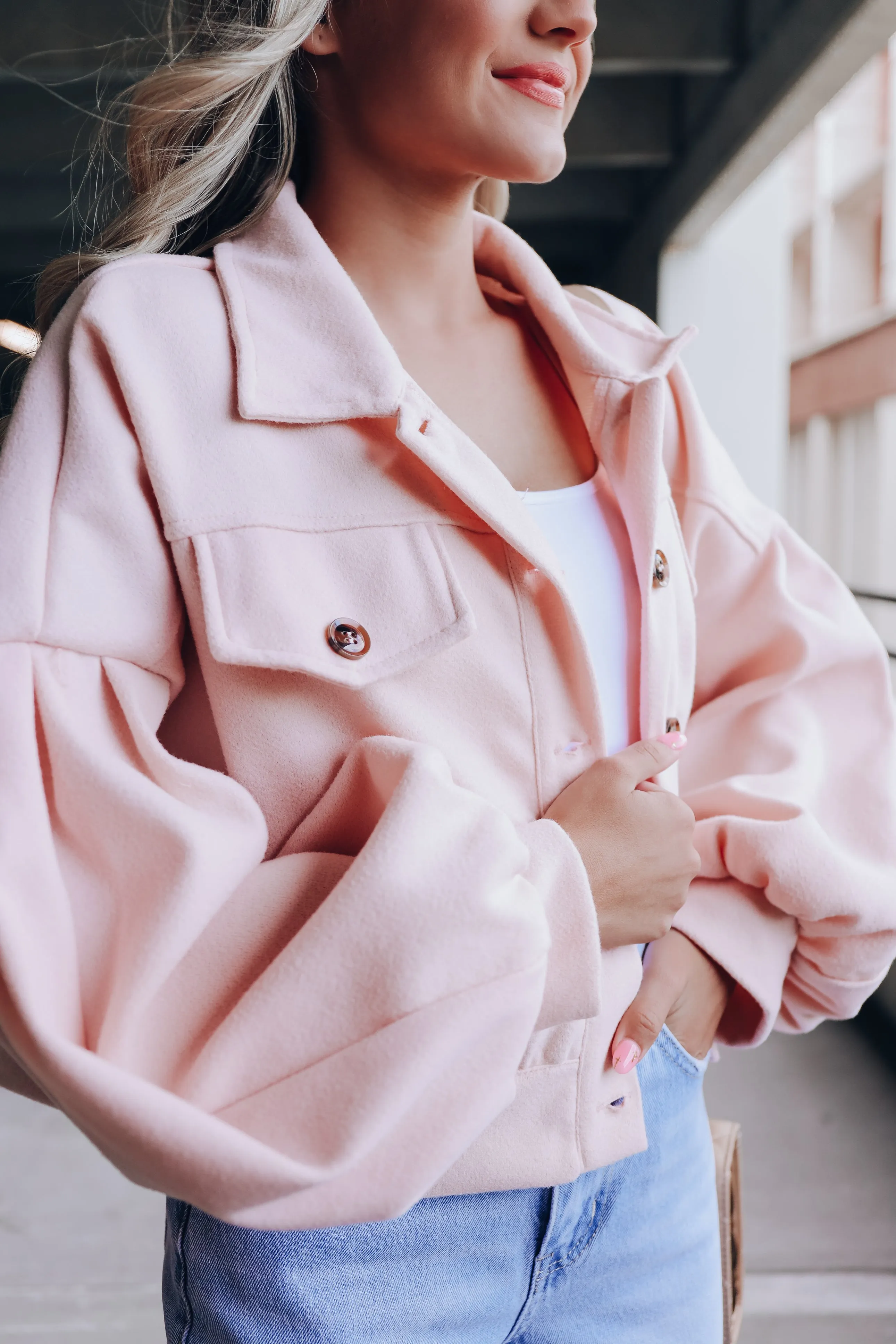 At Ease Cropped Utility Jacket - Blush