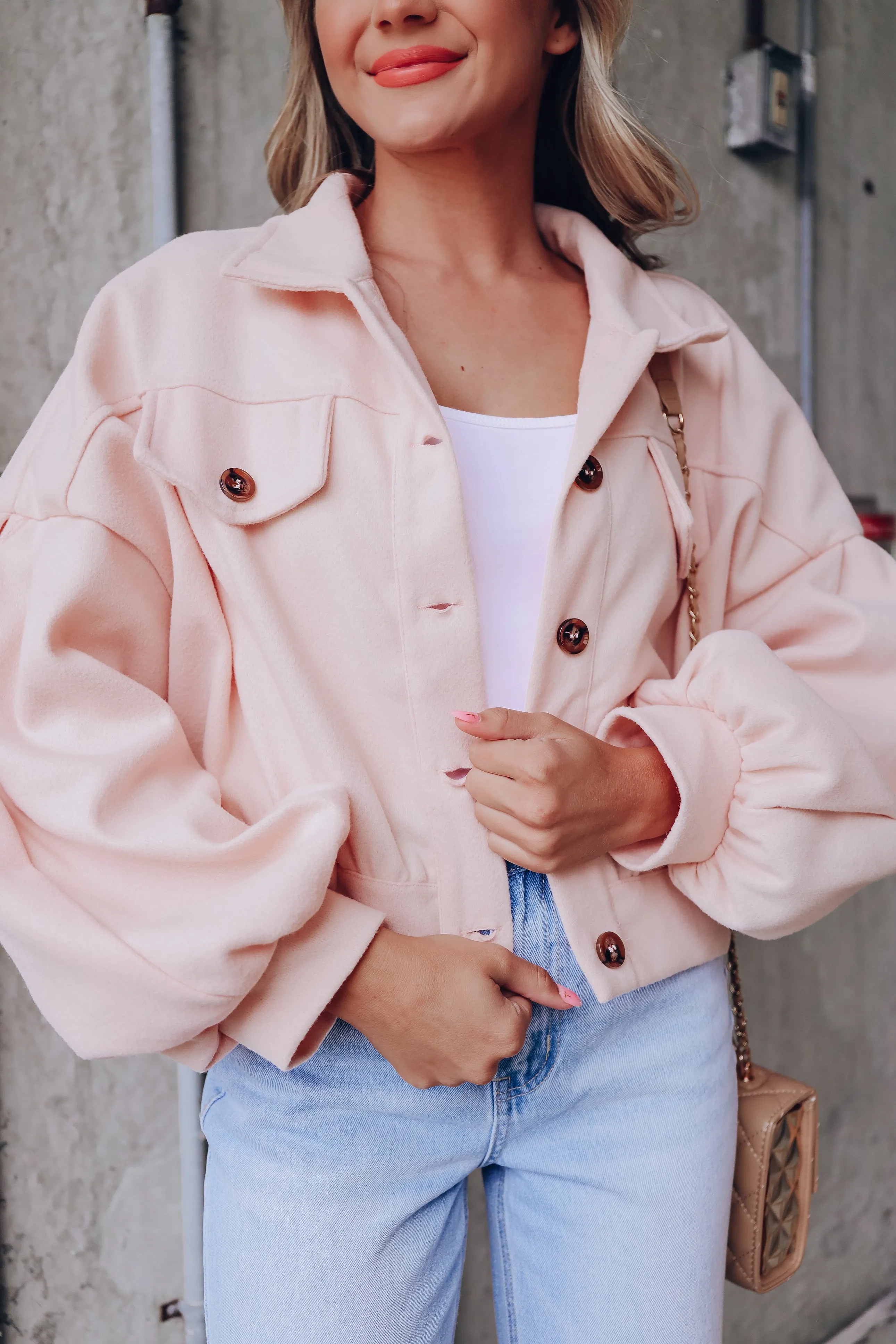 At Ease Cropped Utility Jacket - Blush