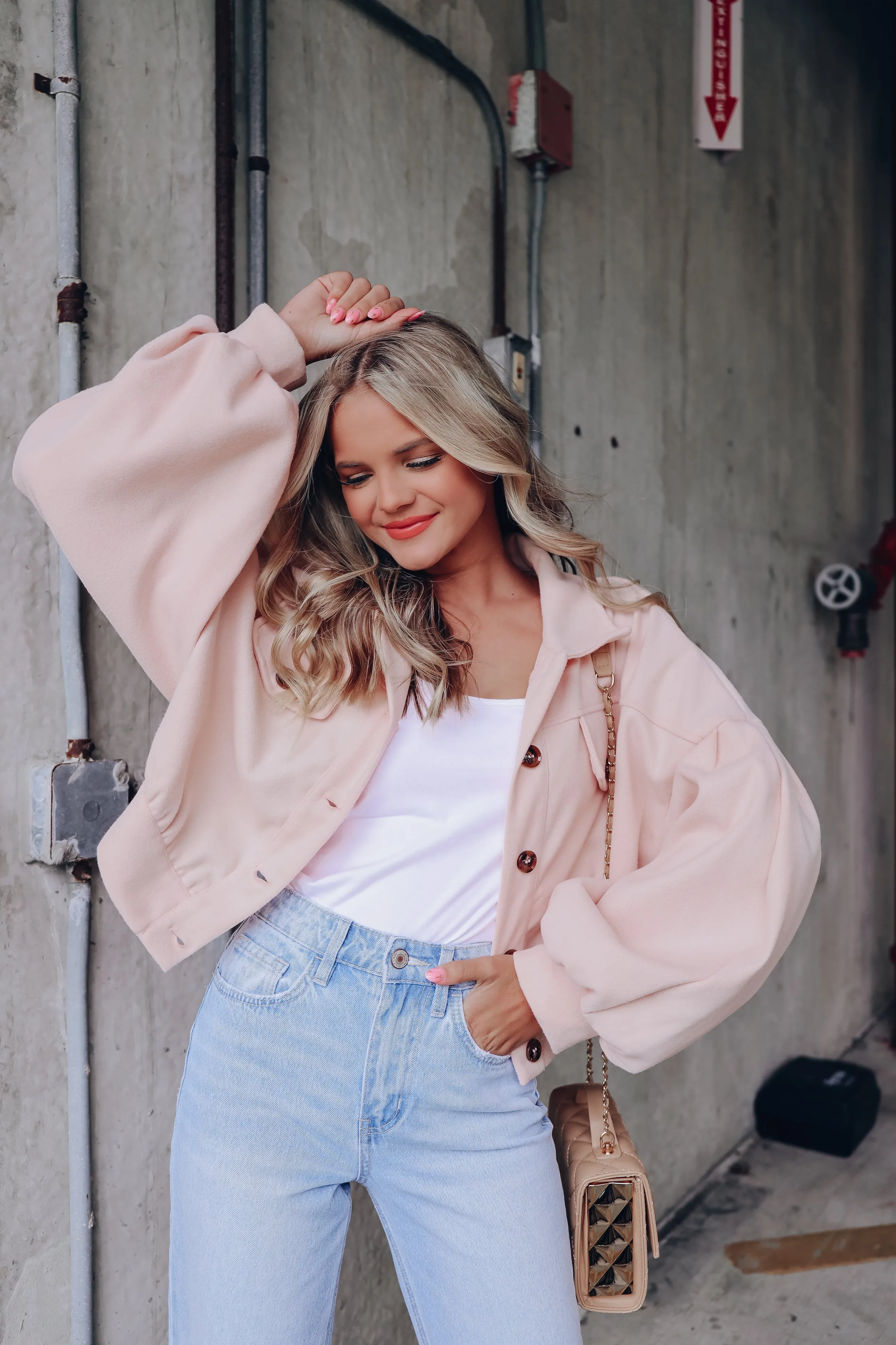 At Ease Cropped Utility Jacket - Blush