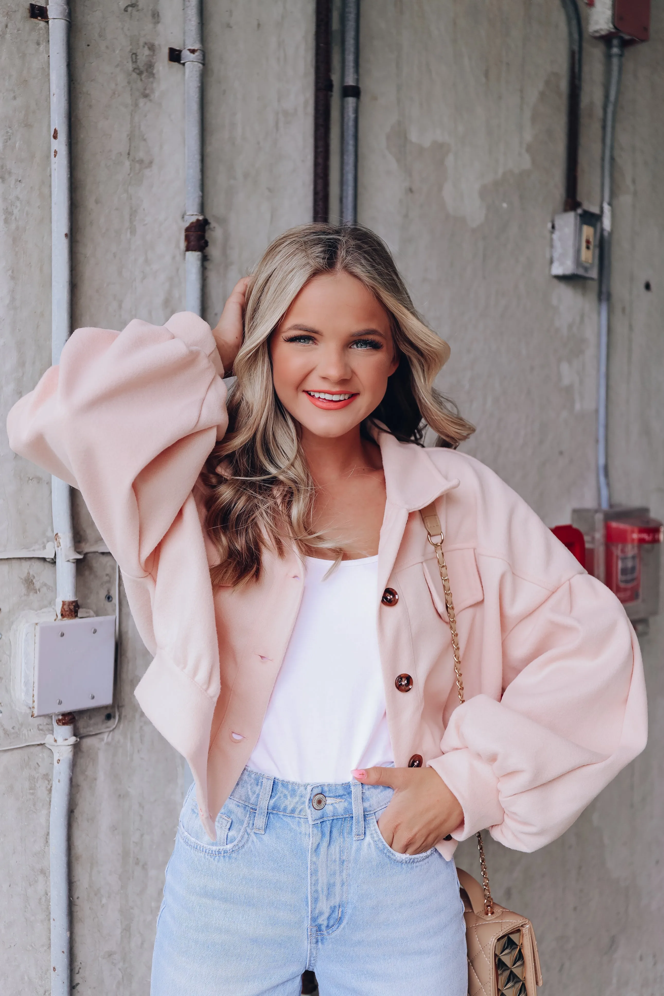 At Ease Cropped Utility Jacket - Blush