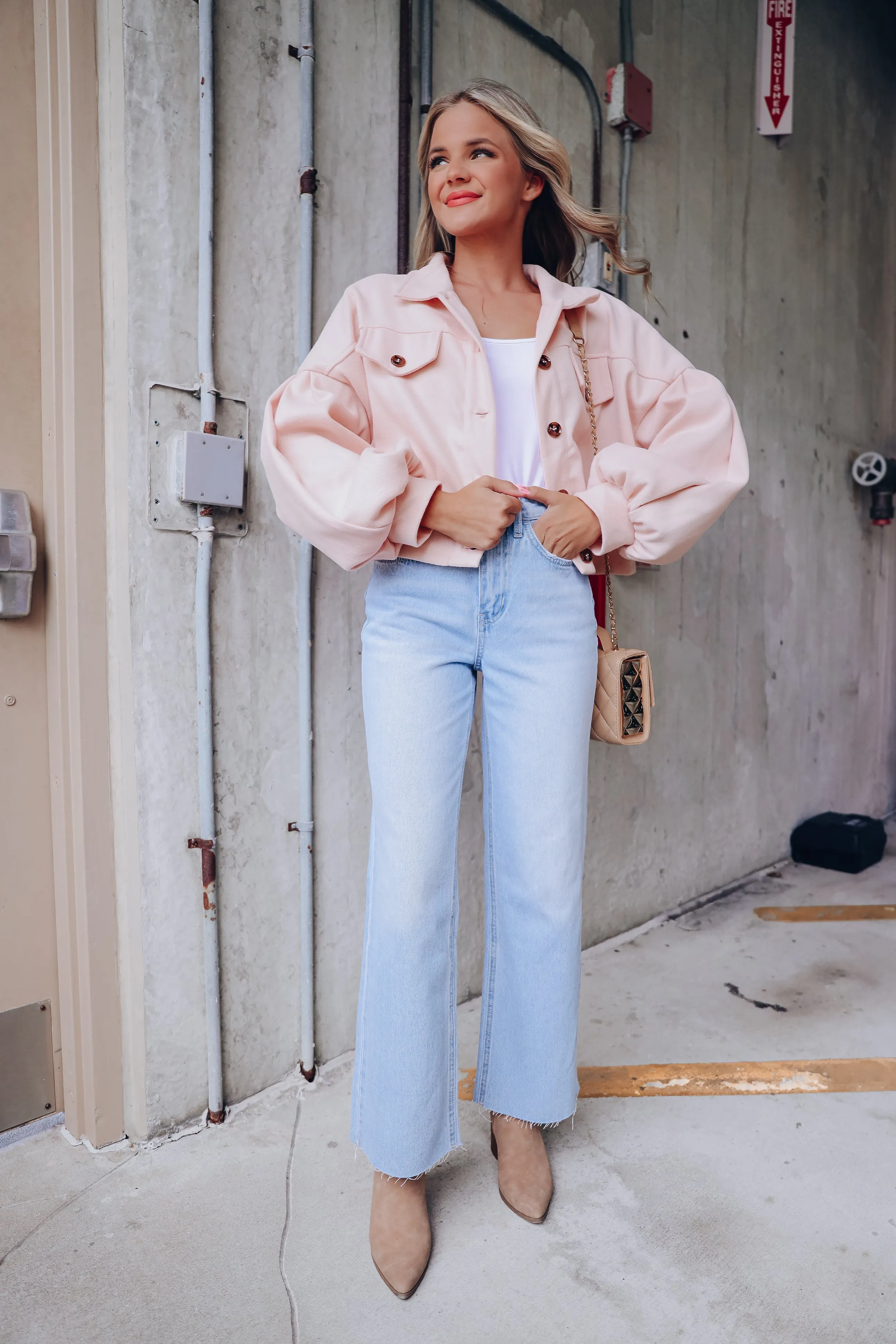 At Ease Cropped Utility Jacket - Blush