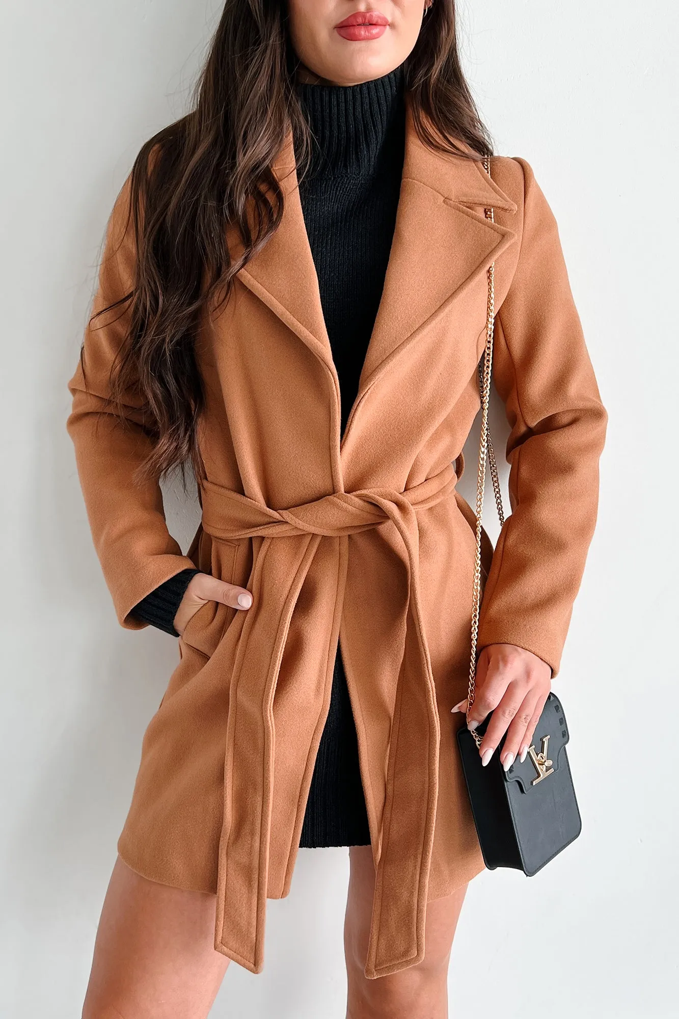 Autumn Mornings Tie Waist Trench Coat (Camel)