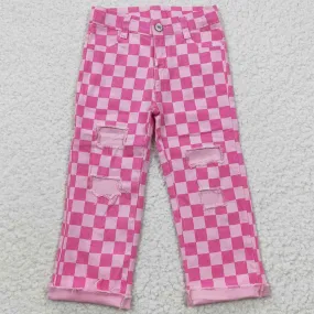 Baby Girls Pink Check Denim Bell Bottom Pants P0096