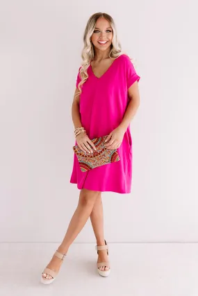 Back To Basics T-Shirt Dress In Hot Pink