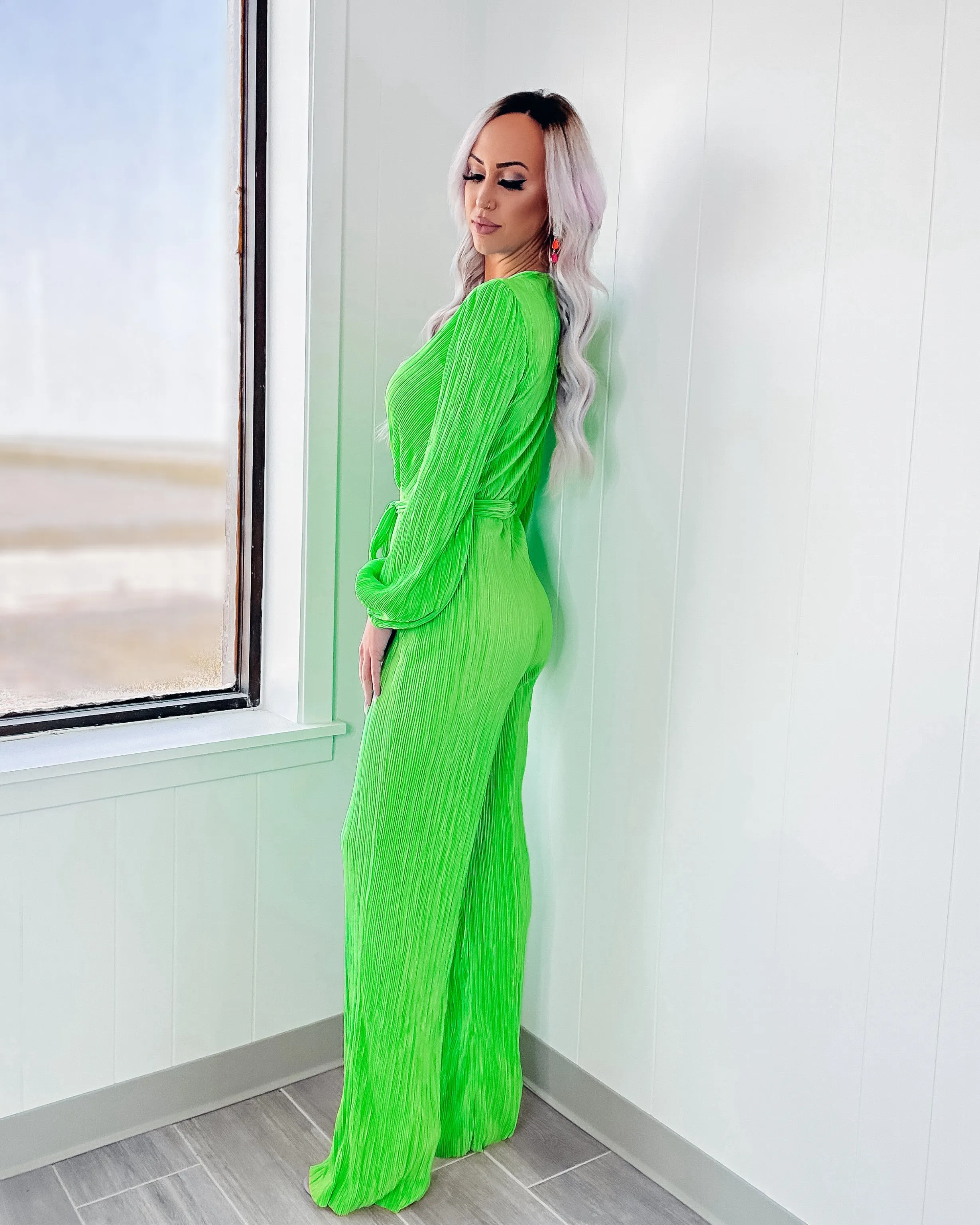 Beach Breeze Pleated Jumpsuit - Green