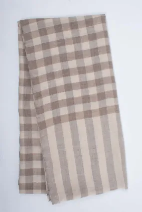 Beige and White Cashmere Shawl - MIANWALI