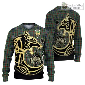 Bisset Tartan Ugly Sweater with Family Crest Celtic Wolf Style