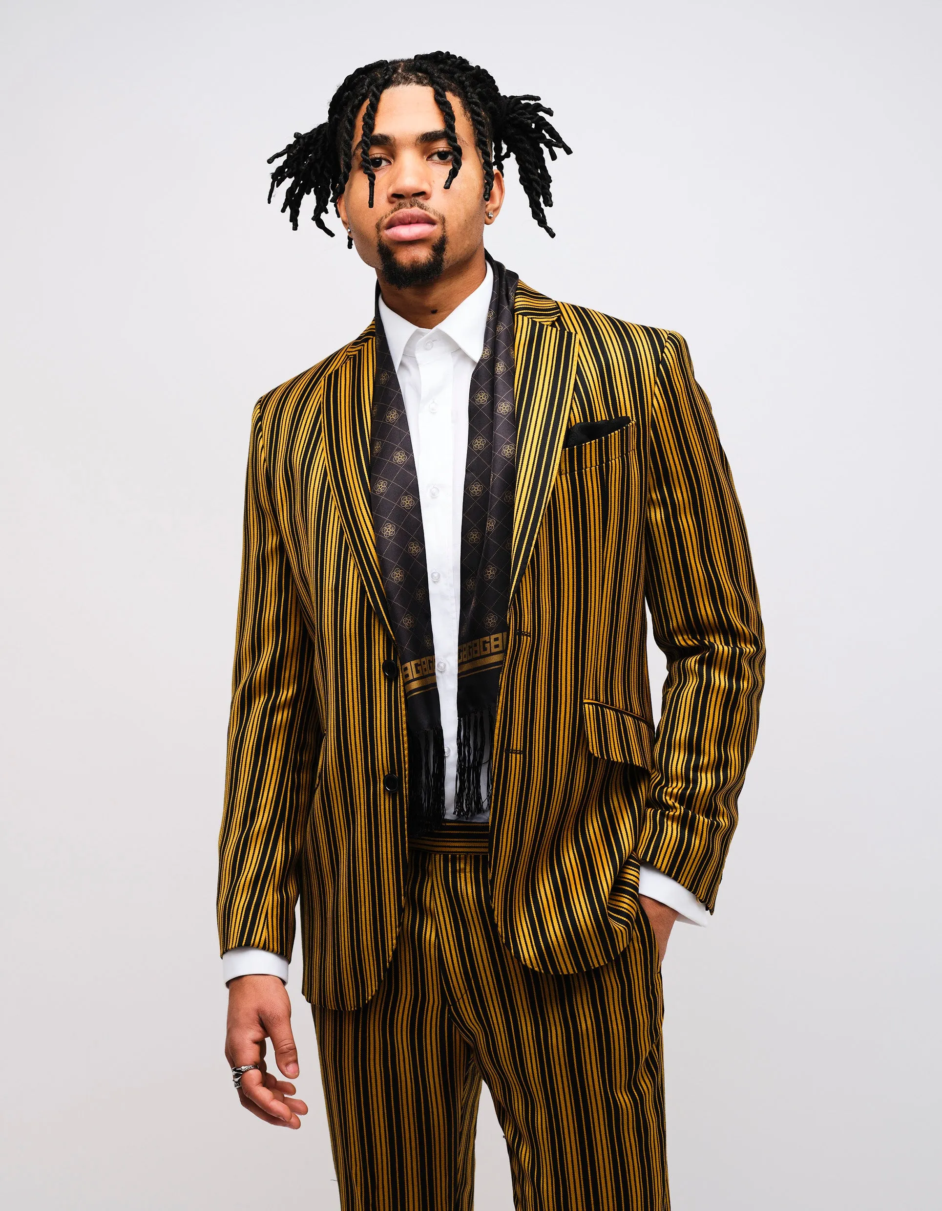 Black & Yellow Stripe Wool 2 Piece Suit GOLD COLLECTION