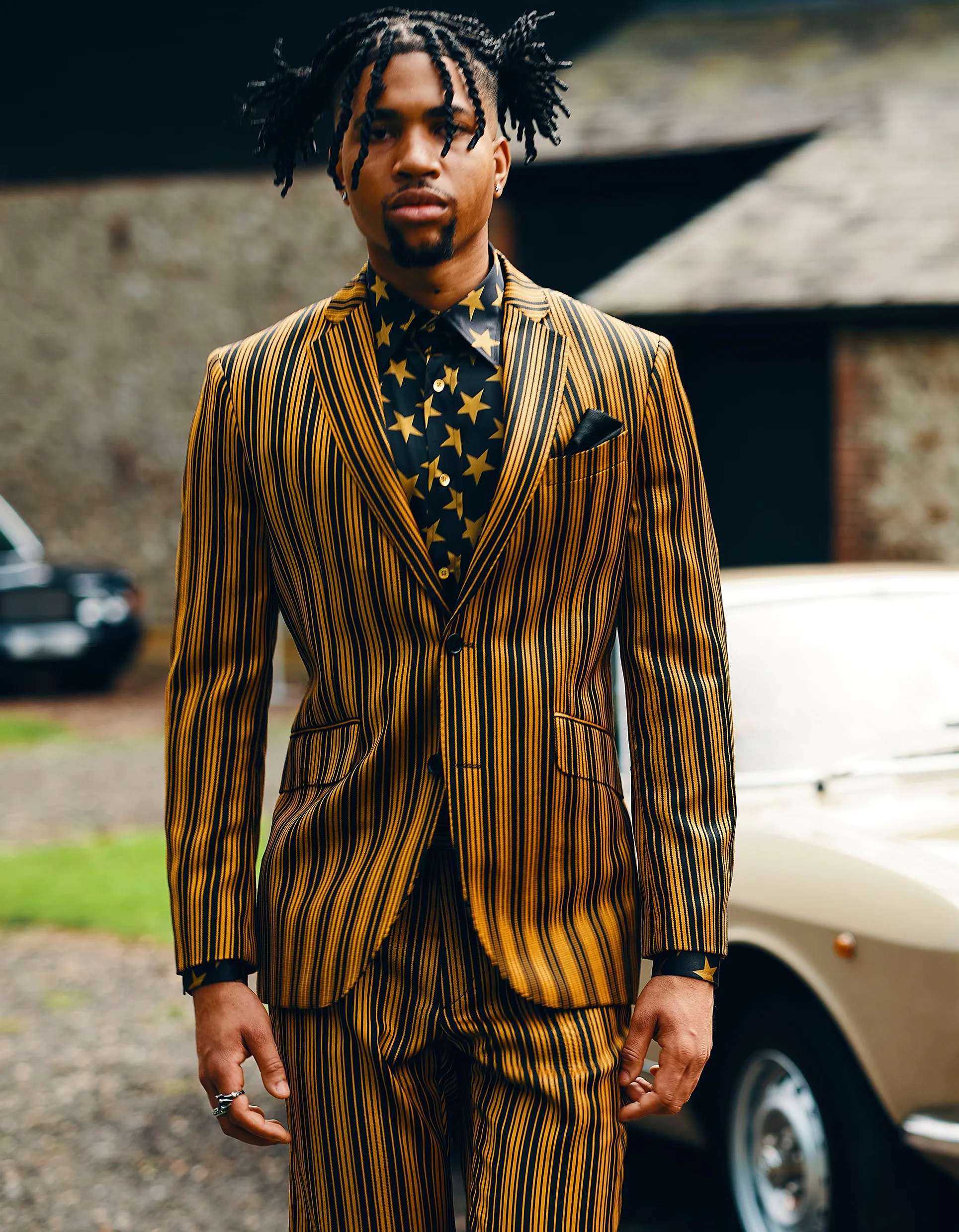 Black & Yellow Stripe Wool 2 Piece Suit GOLD COLLECTION