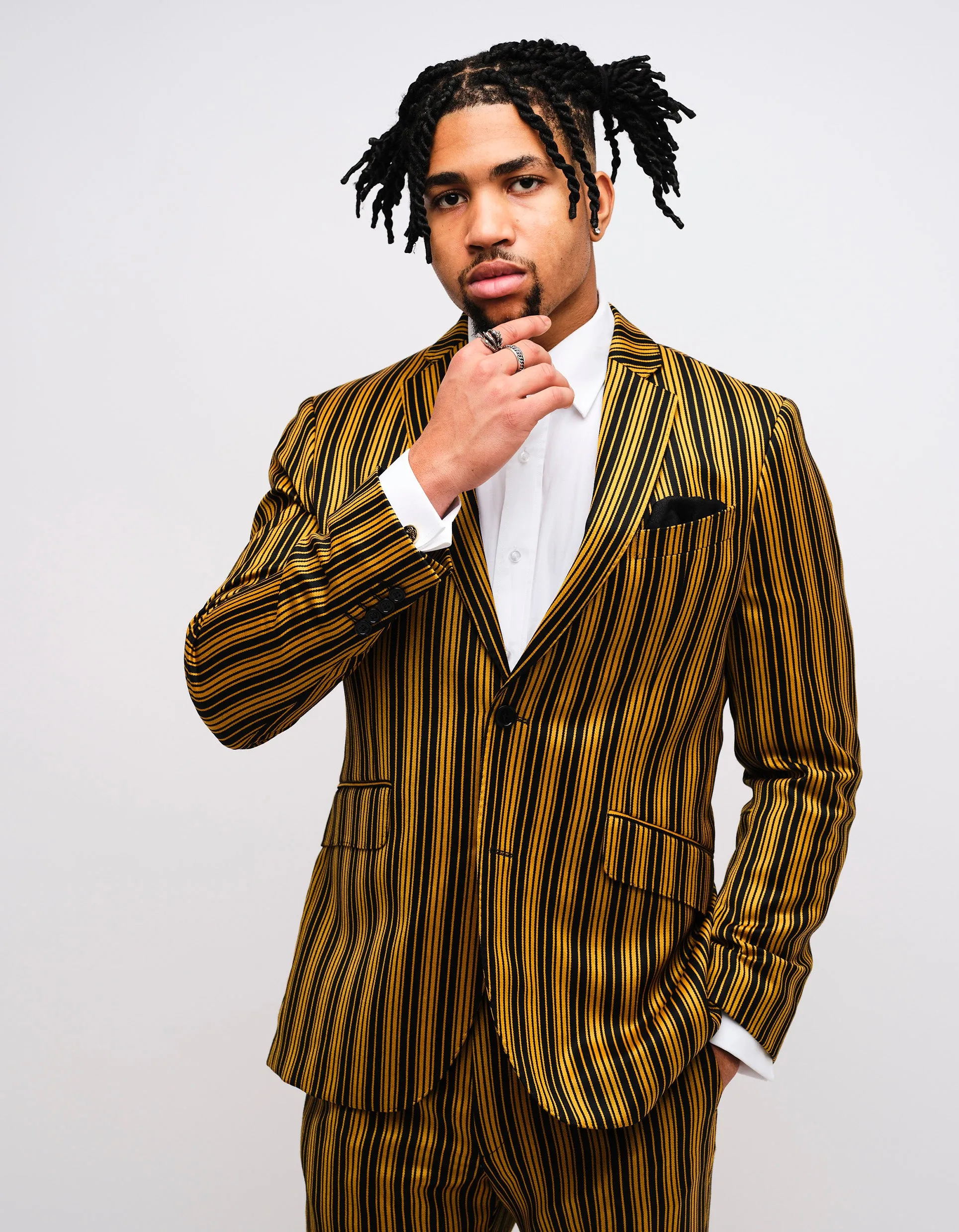 Black & Yellow Stripe Wool 2 Piece Suit GOLD COLLECTION