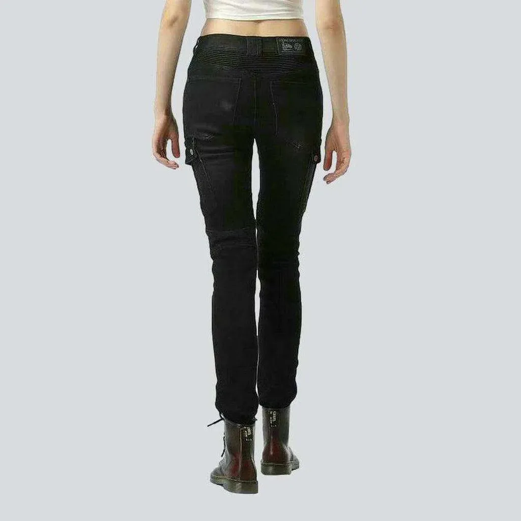 Black biker jeans for women