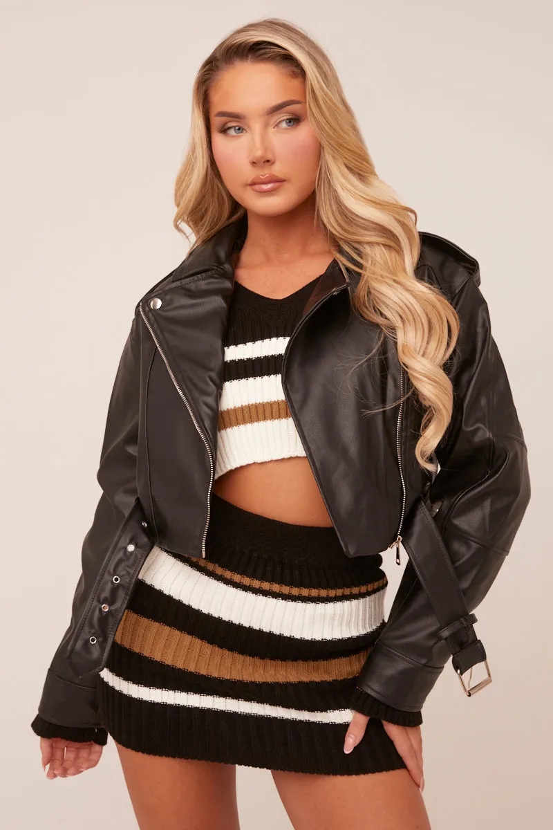 Black Faux Leather Biker Jacket - Loden