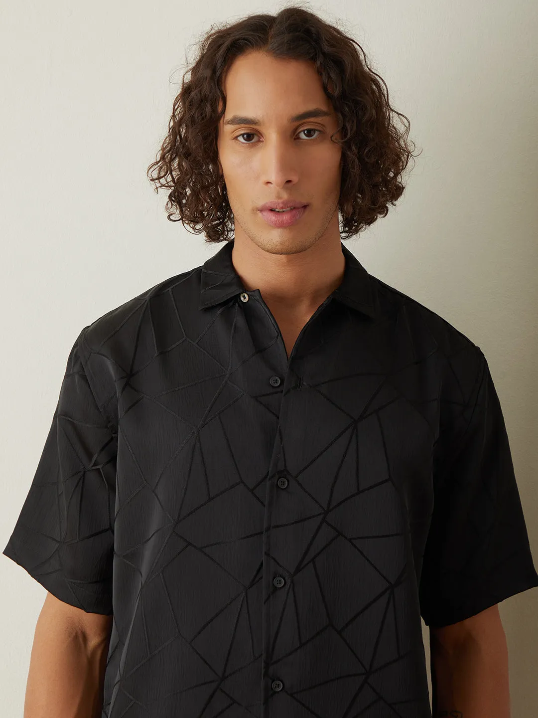 Black Half Sleeve Plain Resort Shirt