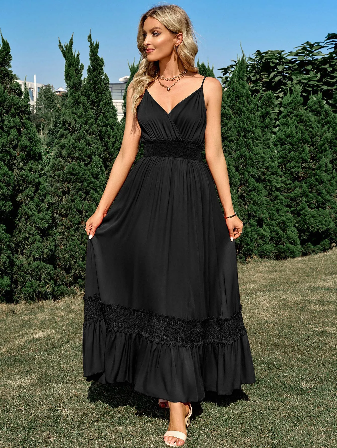 Black Smocked Maxi Dress