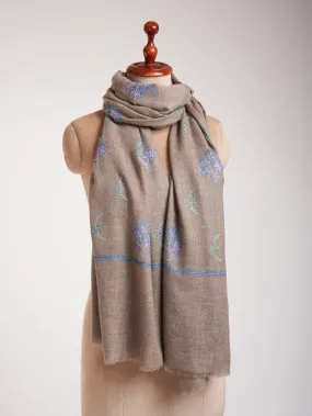 Blue Hue Embroidered Beige Pashmina Shawl