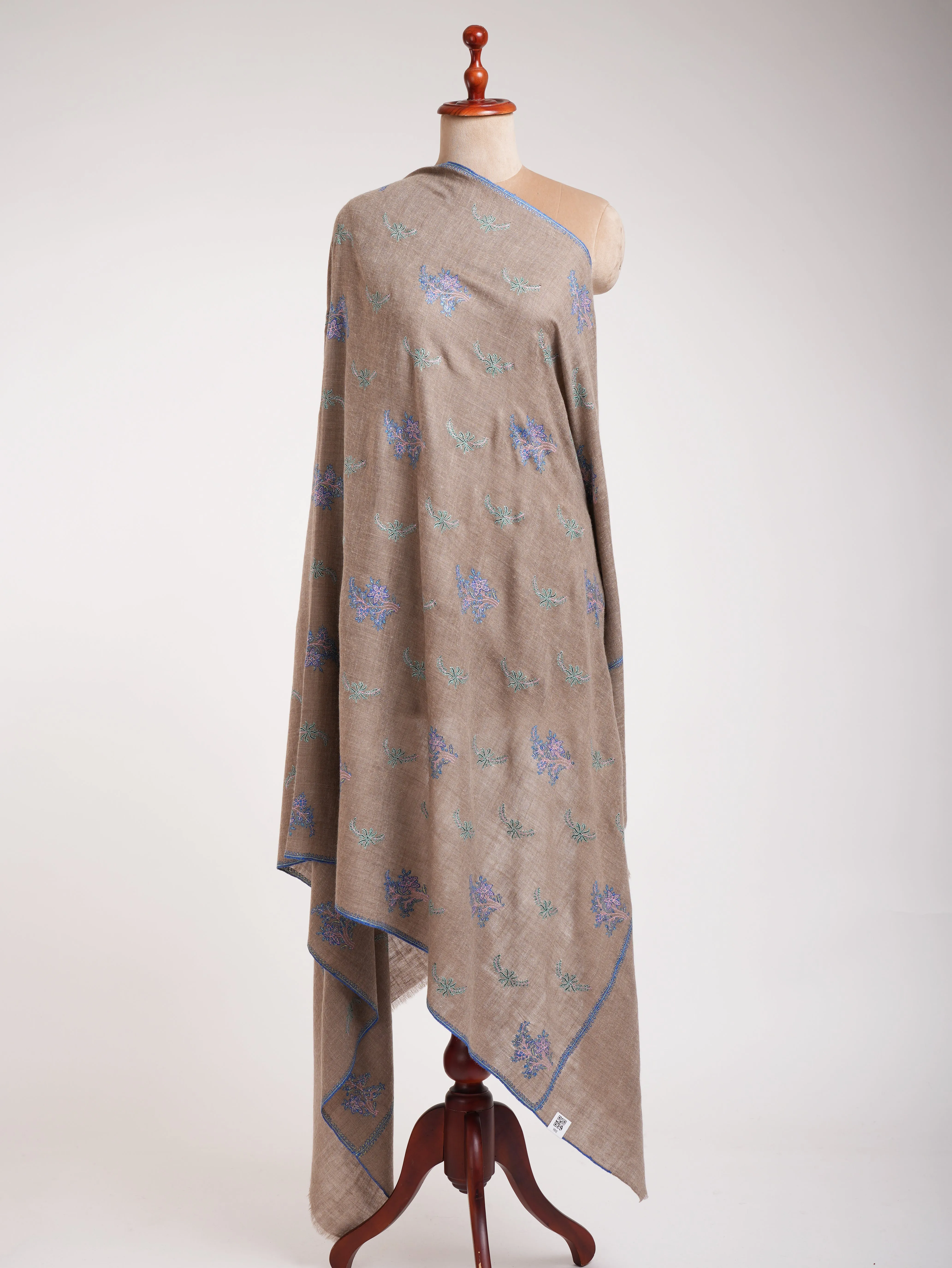 Blue Hue Embroidered Beige Pashmina Shawl