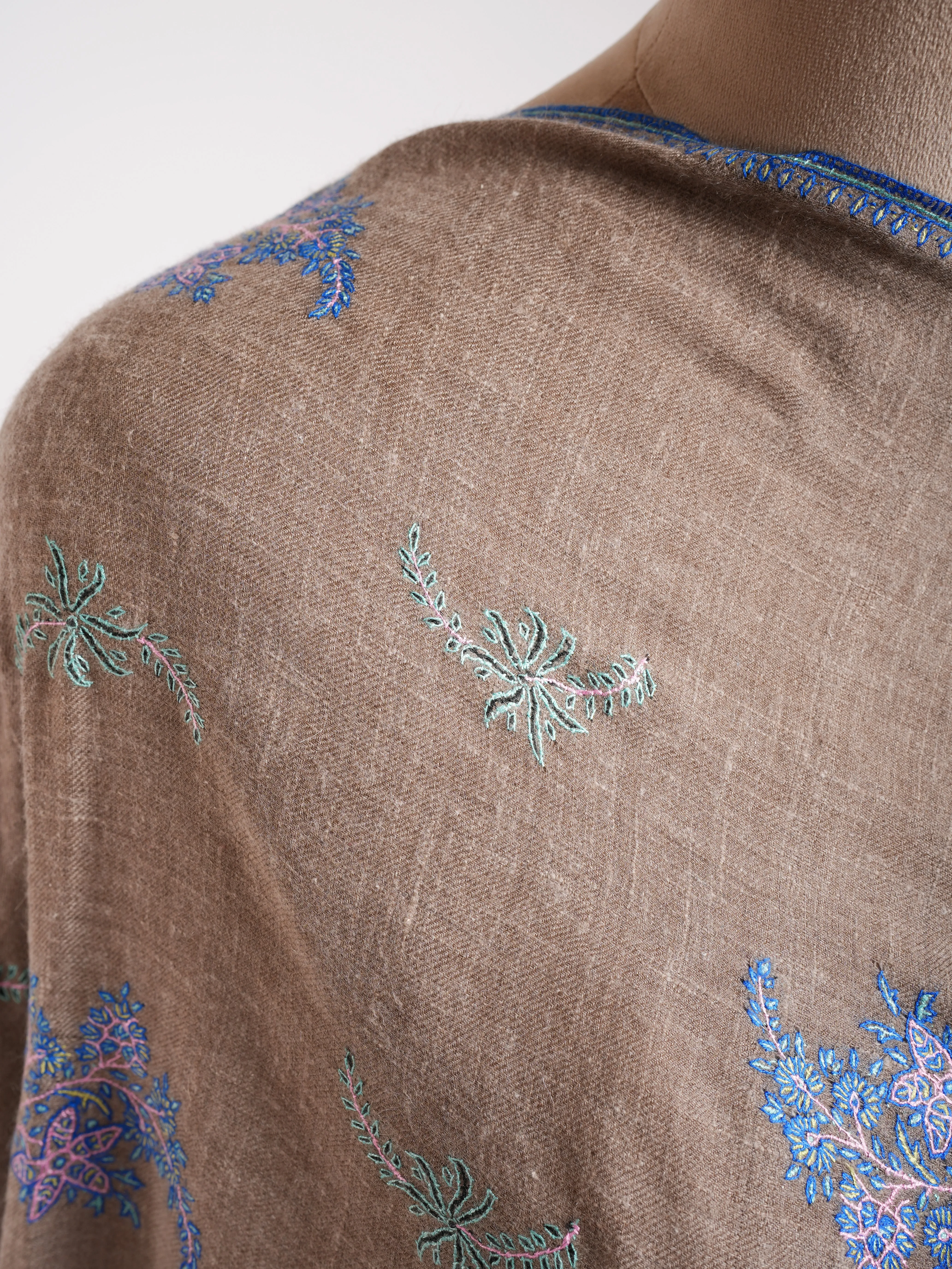 Blue Hue Embroidered Beige Pashmina Shawl