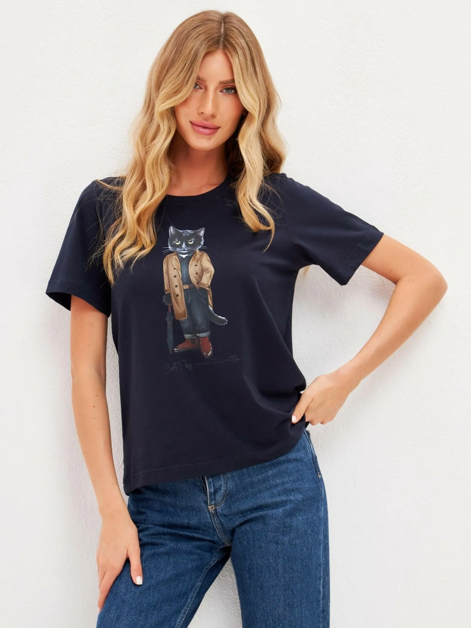 Blue Printed T-shirt TRENCH COAT CAT