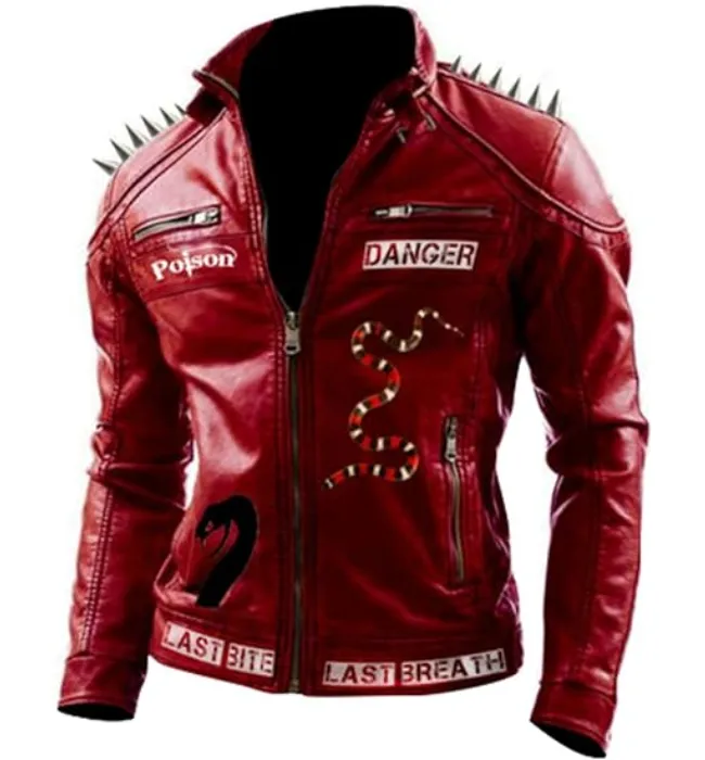 Blue Punk Danger Leather jacket for Men with Snake