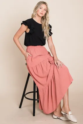 Blush A Woven Yoke Tiered Skirt