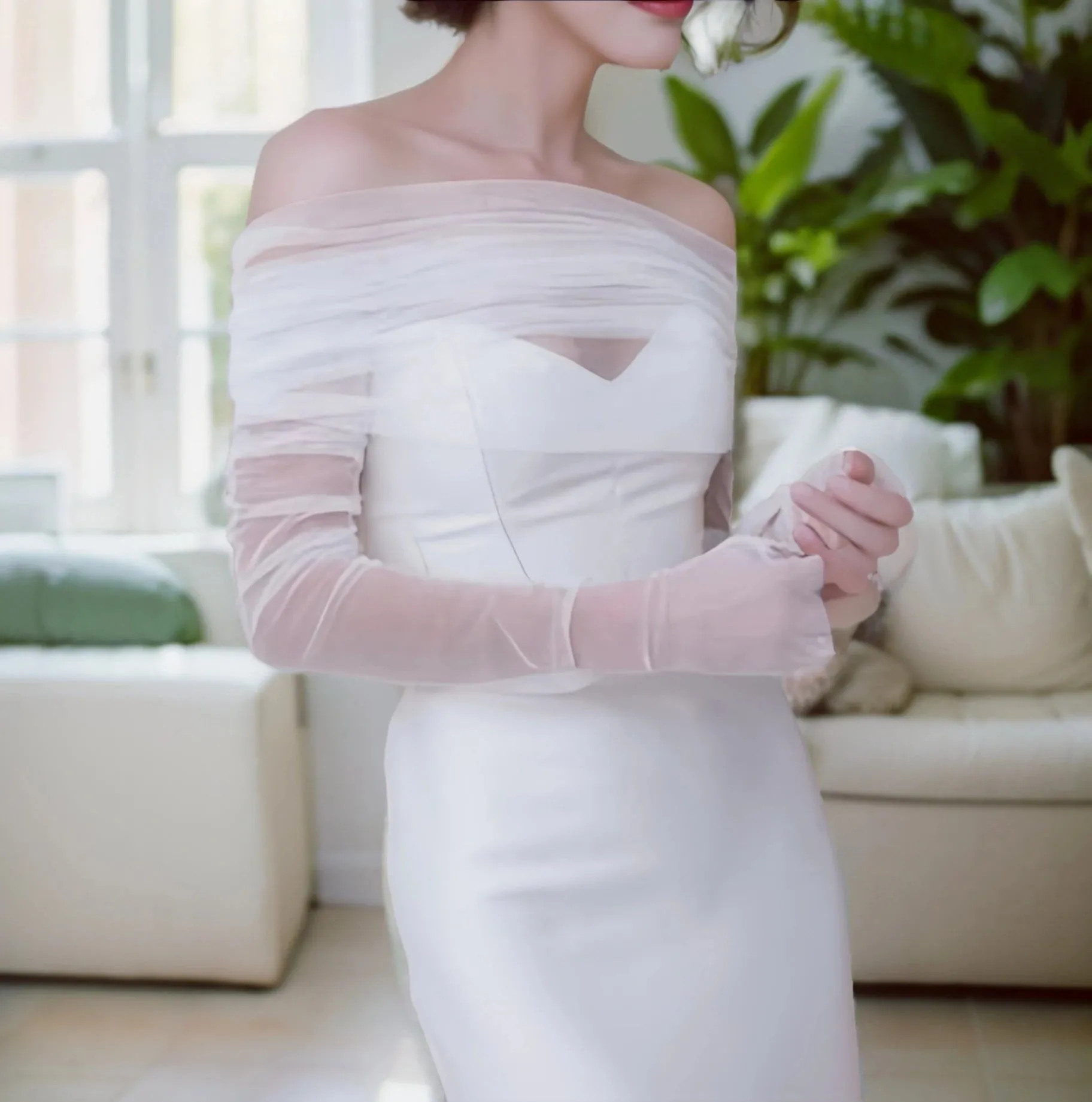 Bride Wrap Detachable Sleeve Transparent  Shoulders Wedding Cover Up